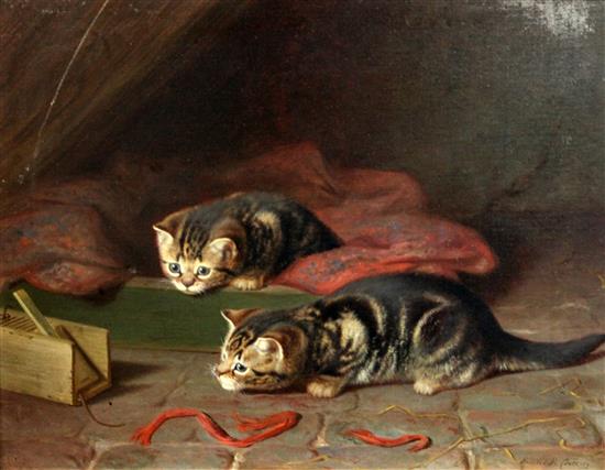 Horatio Henry Couldery (1832-1918) Kittens watching a mousetrap 13.5 x 17.5in.